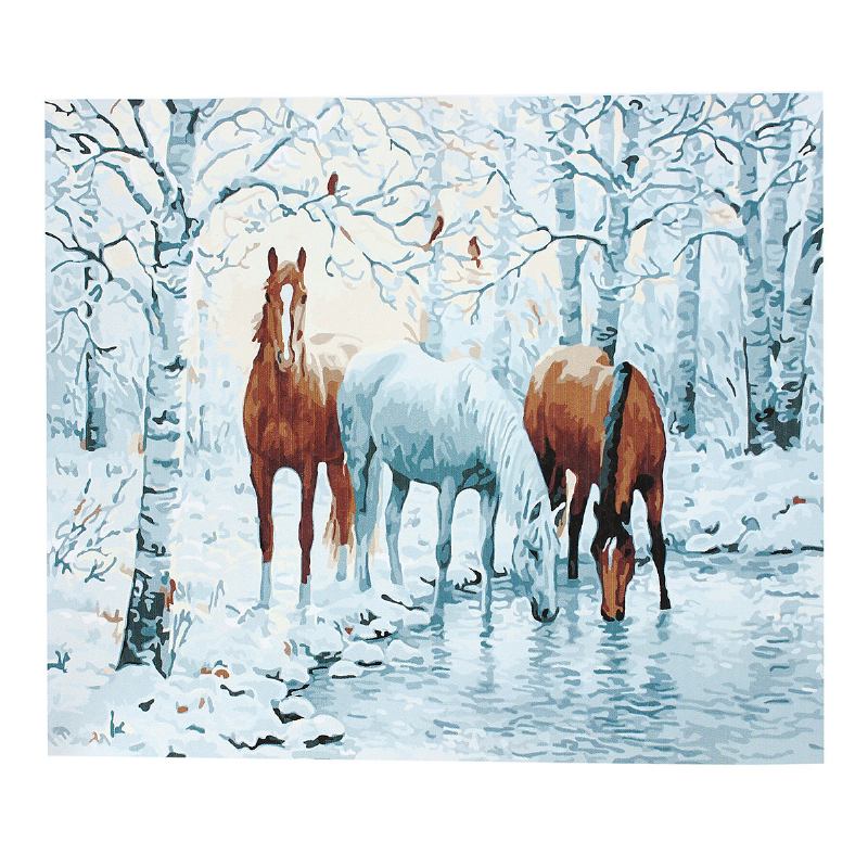 Ξύλινη Κορνίζα Diy Paint By Number 16x20 Ίντσες Kit Three Horses In Ice Forest