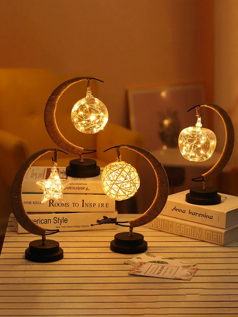 Led Stars Φωτιστικό Φεγγαριού Rattan Ball Apple Night Light Χειροποίητο Σχοινί Κάνναβης Στο Κομοδίνο Διακοσμητικό Επιτραπέζιο Χειροποίητα Δώρα Γενεθλίων Διακόσμηση Σπιτιού