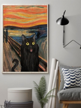 Μαύρη Γάτα Χωρίς Πλαίσιο Ελαιογραφία Καμβάς Μυστηριώδης Τέχνη Τοίχου Σαλόνι Διακόσμηση Σπιτιού