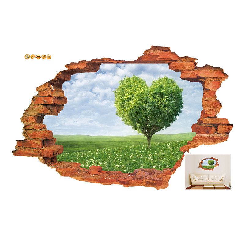 Miico Creative 3d Love Tree Scenery Σπασμένος Τοίχος Αφαιρούμενος Διακοσμητικό Αυτοκόλλητο Δωματίου Σπιτιού