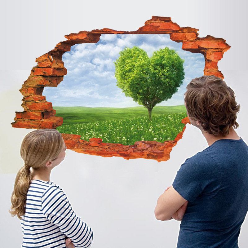 Miico Creative 3d Love Tree Scenery Σπασμένος Τοίχος Αφαιρούμενος Διακοσμητικό Αυτοκόλλητο Δωματίου Σπιτιού