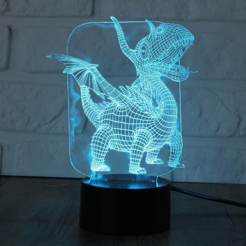 Pterosauria 3d Ψευδαίσθηση Led Νυχτερινό Φως 7 Αλλαγή Χρώματος Επιτραπέζιο Φωτιστικό Με Διακόπτη Αφής