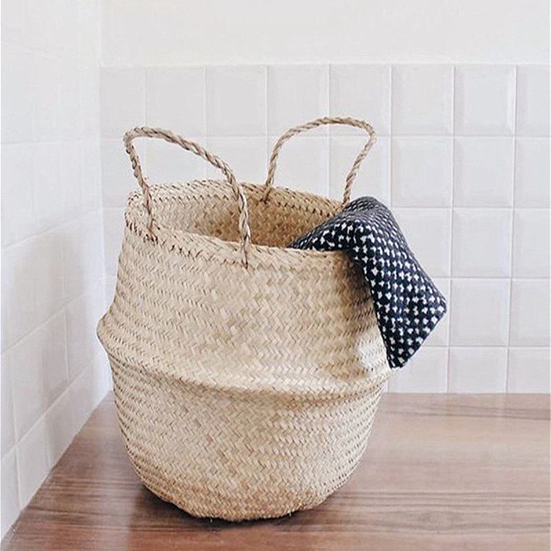 Seagrass Belly Basket Storage Laundry Home Panier Boule Natural Sea Grass