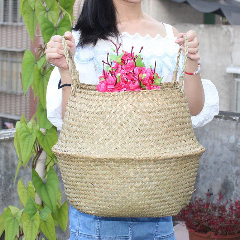 Seagrass Belly Basket Storage Laundry Home Panier Boule Natural Sea Grass