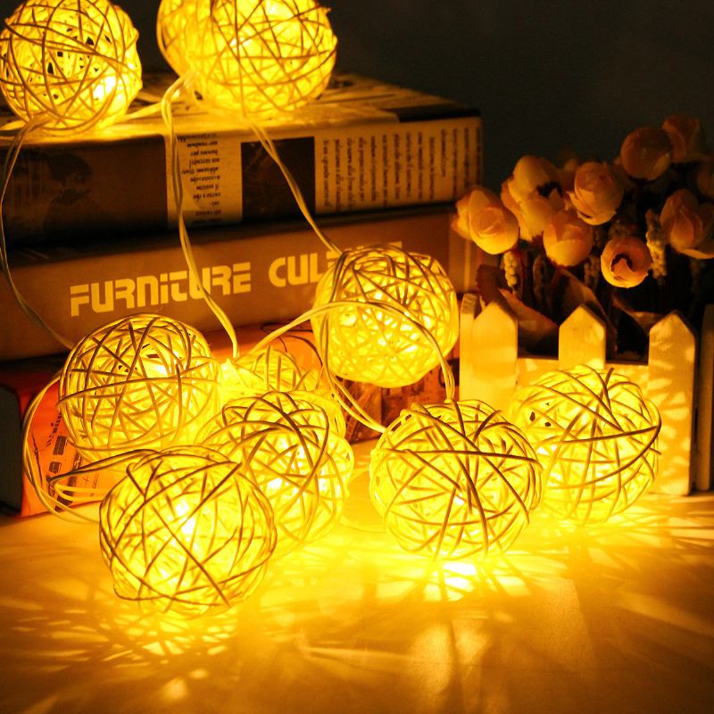 Σετ Φωτιστικών Με Χορδές 20 Led Rattan Ball Νεράιδα Στο Σπίτι Πολύχρωμο Φωτιστικό Διακόσμηση Γάμου