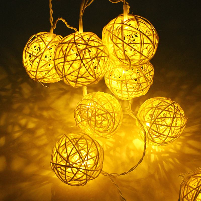 Σετ Φωτιστικών Με Χορδές 20 Led Rattan Ball Νεράιδα Στο Σπίτι Πολύχρωμο Φωτιστικό Διακόσμηση Γάμου