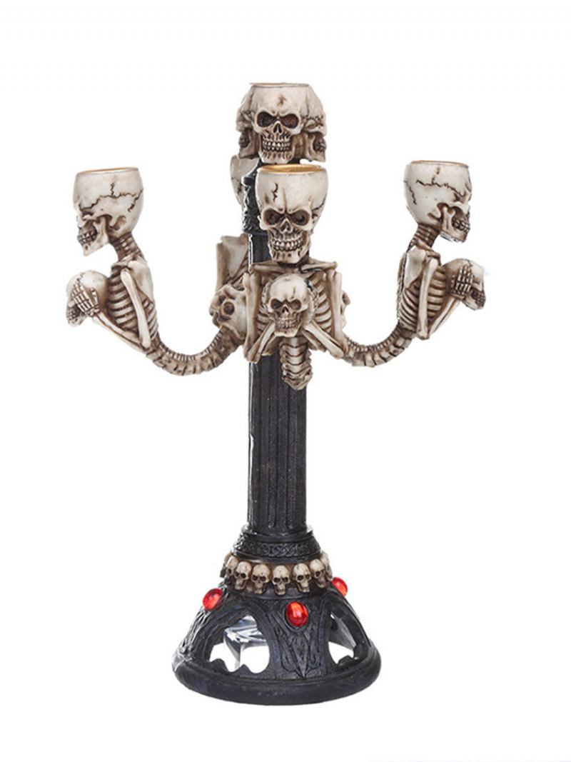 Skull Candlestick Resin Craft Statues Creative Figurines Sculpture Decoration Party