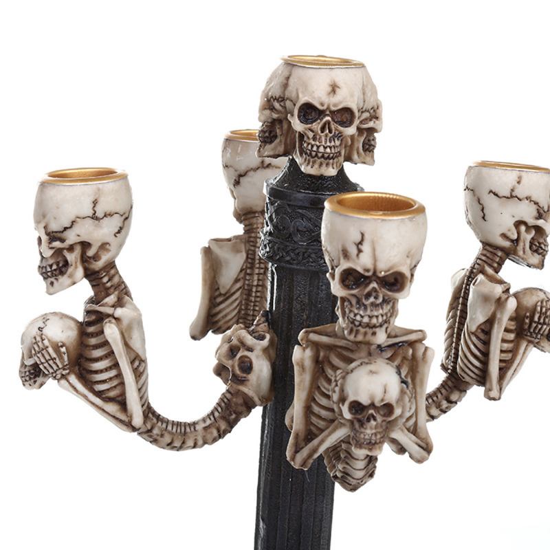 Skull Candlestick Resin Craft Statues Creative Figurines Sculpture Decoration Party