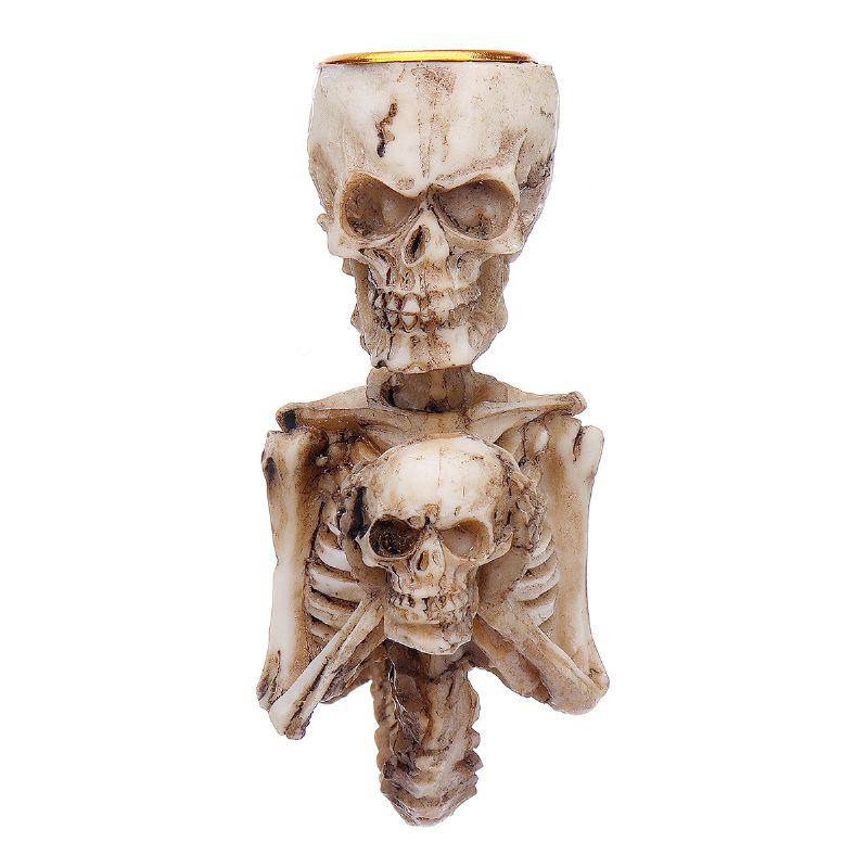 Skull Candlestick Resin Craft Statues Creative Figurines Sculpture Decoration Party