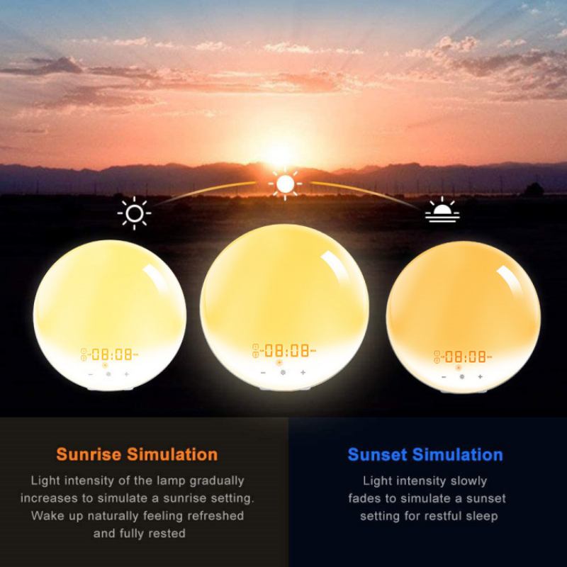 Smart Wake Up Light Work Ψηφιακό Ξυπνητήρι Sunrise Με Προσομοίωση Ηλιοβασιλέματος Φυσικούς Ήχους Και Ξυπνητήρια