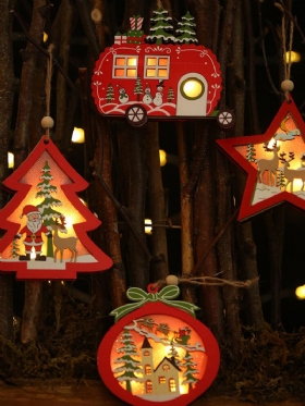 Χριστουγεννιάτικα Στολίδια 1 Τμχ Με Ανοιχτόχρωμα Κούφια Ξύλινα Μενταγιόν Δημιουργικά Για Μικρό Δέντρο Αυτοκινήτου
