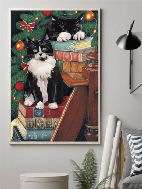 Χριστουγεννιάτικες Γάτες Σε Καμβά Ζωγραφική Χωρίς Πλαίσιο Καμβάς Τοίχου Διακόσμηση Σπιτιού Σαλονιού