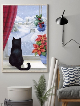 Χριστουγεννιάτικη Ζωγραφική Σε Καμβά Με Γάτες Που Χιονίζουν Χωρίς Πλαίσιο Διακόσμηση Σπιτιού Σε Τοίχου