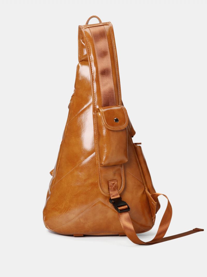 Ανδρική Τσάντα Στήθους Triangle Retro Pu Leather Slung Bag B6 Paratroopers Vintage Δερμάτινες Μαλακές Τσάντες Casual Μεγάλης Χωρητικότητας