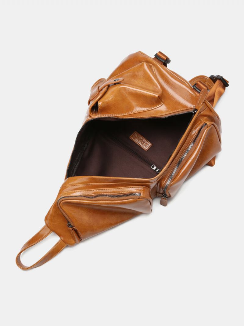 Ανδρική Τσάντα Στήθους Triangle Retro Pu Leather Slung Bag B6 Paratroopers Vintage Δερμάτινες Μαλακές Τσάντες Casual Μεγάλης Χωρητικότητας