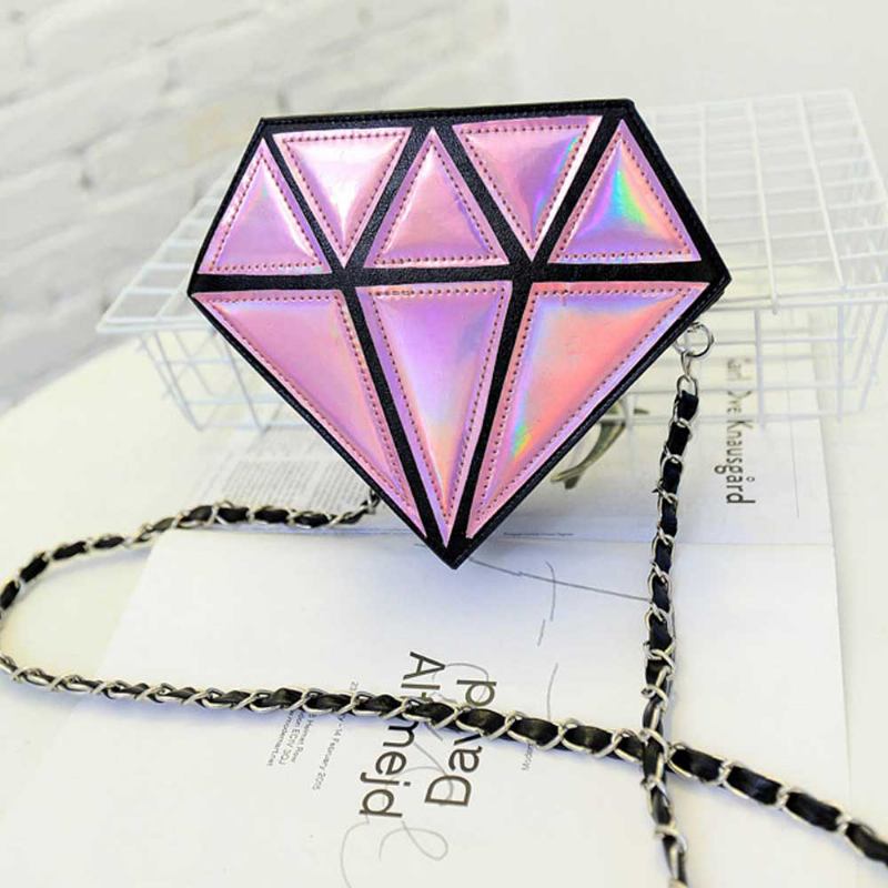 Creative Shiny Laser Diamond Model Lady Shoulder Bag Heart Soft Pu Δερμάτινη Χιαστί Τσάντα Για Γυναίκες