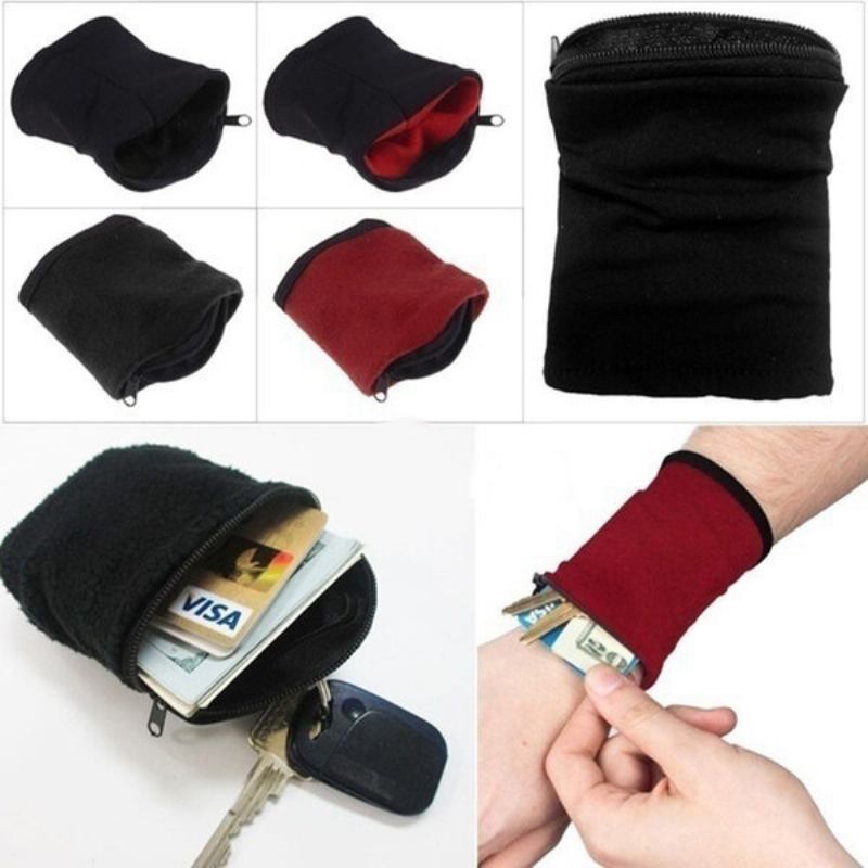 Edc Wrist Wallet Pouch Band Fleece Zipper Running Travel Gym Cycling Safe Sport