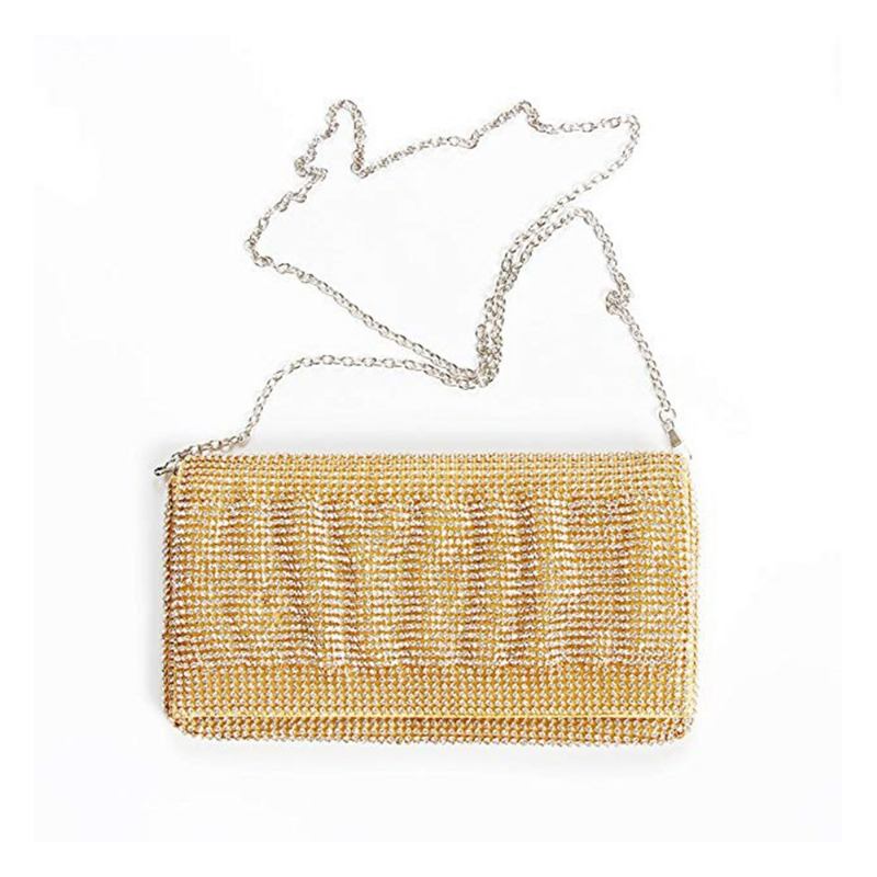 Εκλεκτό Πορτοφόλι Clutch Wedding Party Sparkling Crystal Γυναικεία Τσάντα Βραδινή Rhinestone Handbag - Χρυσό