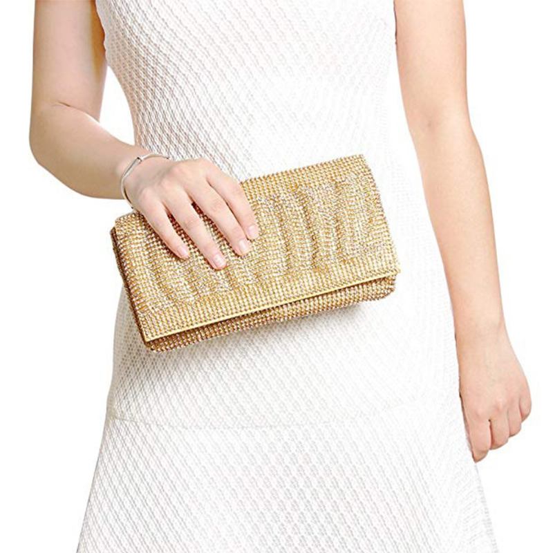 Εκλεκτό Πορτοφόλι Clutch Wedding Party Sparkling Crystal Γυναικεία Τσάντα Βραδινή Rhinestone Handbag - Χρυσό