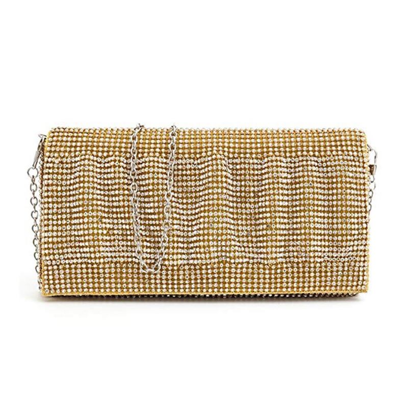 Εκλεκτό Πορτοφόλι Clutch Wedding Party Sparkling Crystal Γυναικεία Τσάντα Βραδινή Rhinestone Handbag - Χρυσό