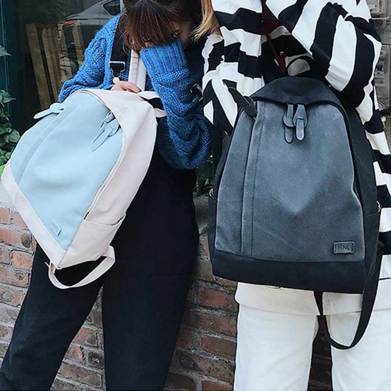 Fashion Contrast Colors Canvas Casual Backpack Τσάντα Laptop Μεγάλης Χωρητικότητας Σακίδιο Ταξιδιού Με Λειτουργική Μπροστινή Τσέπη