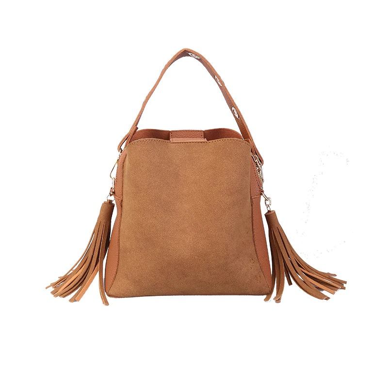 Fashion Scrub Γυναικεία Τσάντα Κουβά Vintage Tassel Messenger Υψηλής Ποιότητας Retro Ώμου Απλή Χιαστί