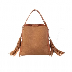 Fashion Scrub Γυναικεία Τσάντα Κουβά Vintage Tassel Messenger Υψηλής Ποιότητας Retro Ώμου Απλή Χιαστί