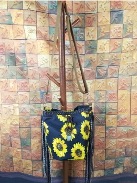 Φούντα Ντεκόρ Faux Fur Sun Flower Exquisite Μοτίβο Εκτύπωσης Lattice Bucket Bag Τσάντα Ώμου