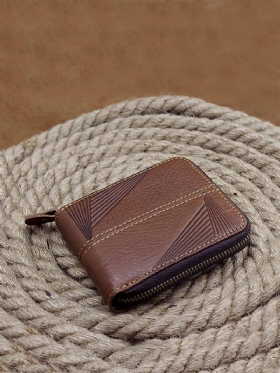 Γνήσιο Δέρμα Vintage Φερμουάρ Άδεια Οδήγησης Trifold Wallet Για Άνδρες