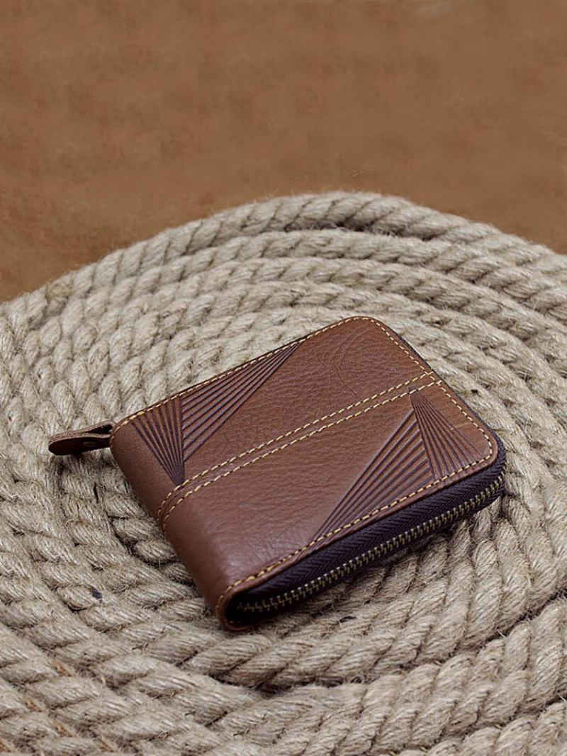 Γνήσιο Δέρμα Vintage Φερμουάρ Άδεια Οδήγησης Trifold Wallet Για Άνδρες