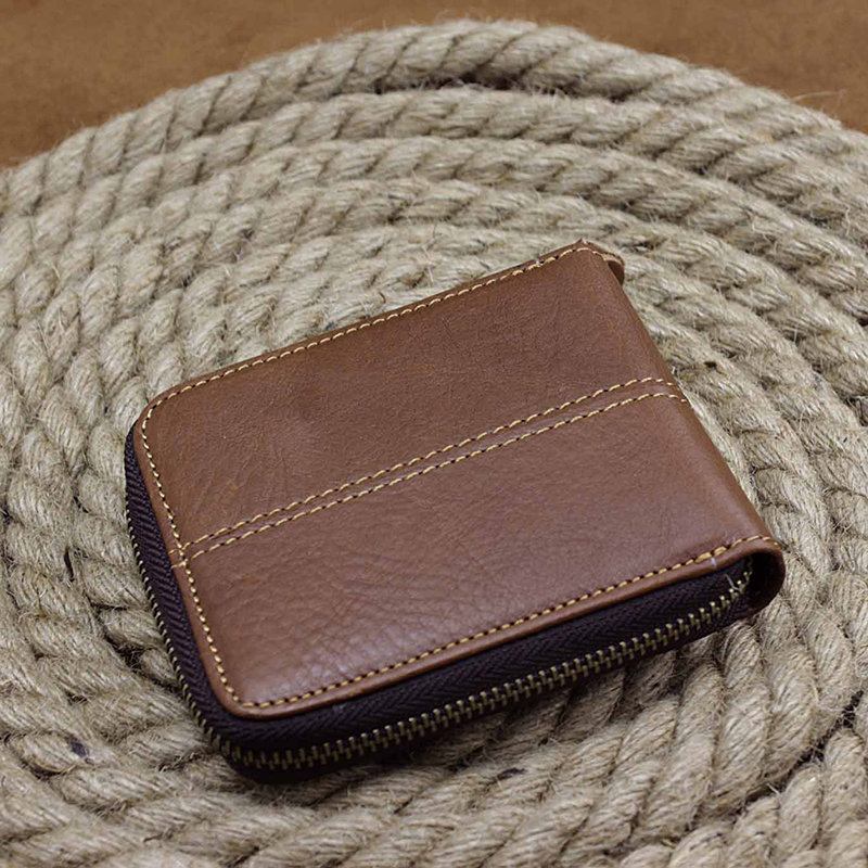 Γνήσιο Δέρμα Vintage Φερμουάρ Άδεια Οδήγησης Trifold Wallet Για Άνδρες