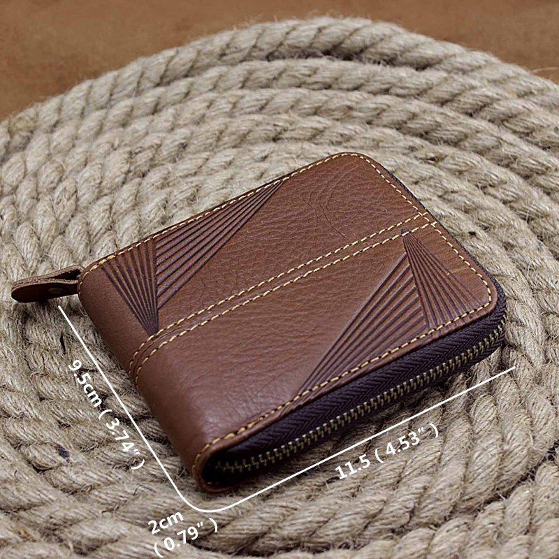 Γνήσιο Δέρμα Vintage Φερμουάρ Άδεια Οδήγησης Trifold Wallet Για Άνδρες