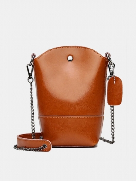 Γυναικεία Γνήσια Δερμάτινη Vintage Bucket Bag Solid Phone Bag Leisure Mini Crossbody Τσάντα