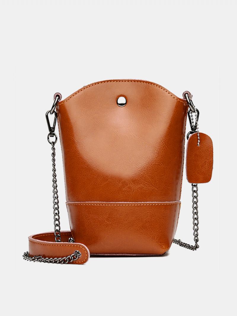 Γυναικεία Γνήσια Δερμάτινη Vintage Bucket Bag Solid Phone Bag Leisure Mini Crossbody Τσάντα