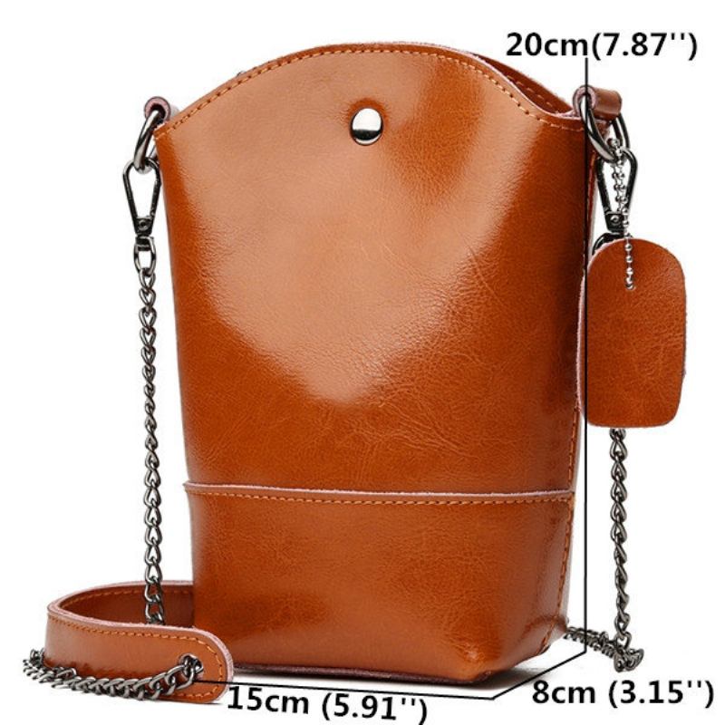 Γυναικεία Γνήσια Δερμάτινη Vintage Bucket Bag Solid Phone Bag Leisure Mini Crossbody Τσάντα