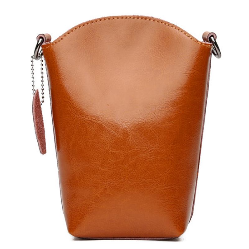 Γυναικεία Γνήσια Δερμάτινη Vintage Bucket Bag Solid Phone Bag Leisure Mini Crossbody Τσάντα