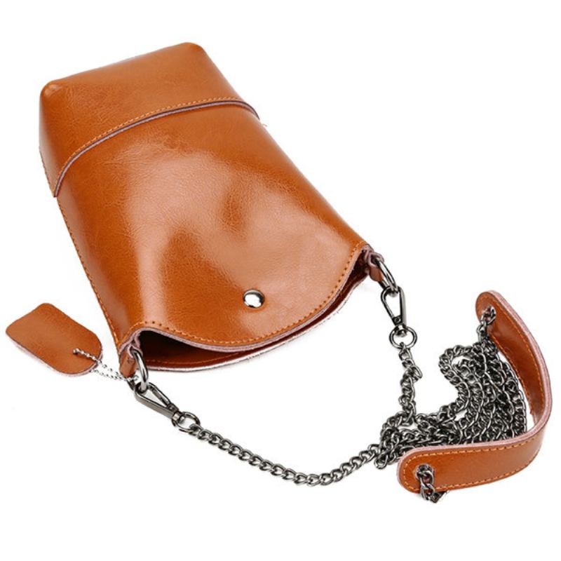 Γυναικεία Γνήσια Δερμάτινη Vintage Bucket Bag Solid Phone Bag Leisure Mini Crossbody Τσάντα