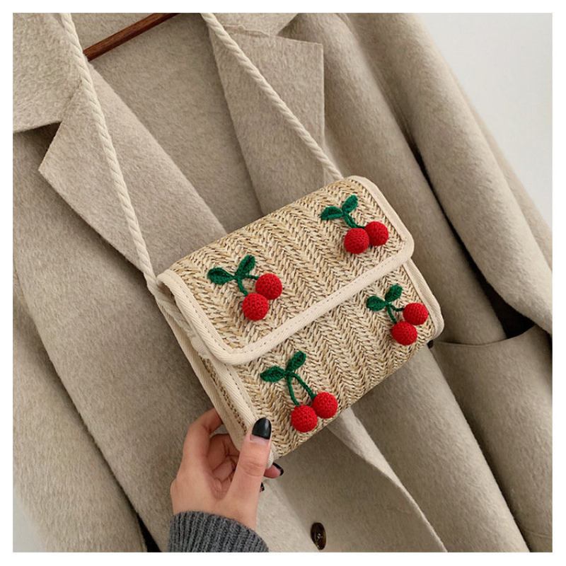 Γυναικεία Τσάντα Cherry Straw Shoulder Messenger