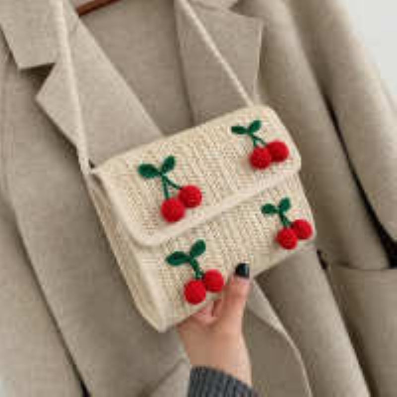 Γυναικεία Τσάντα Cherry Straw Shoulder Messenger