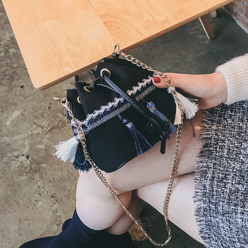 Γυναικεία Τσάντα Ώμου Mini Chain Bucket Bag Dash Rope