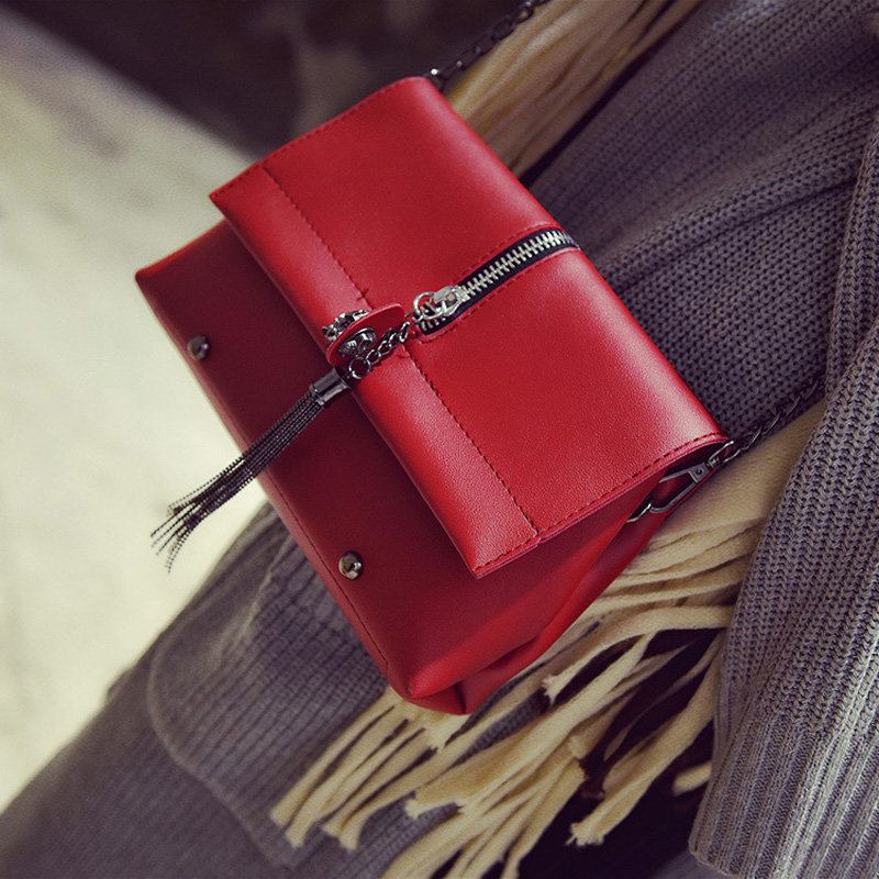 Γυναικεία Τσάντα Tassel Little Square Clutches Pu Δερμάτινη Χιαστί