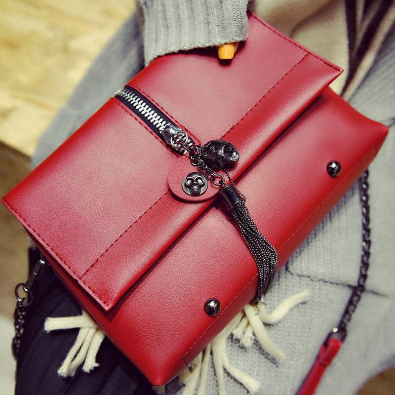 Γυναικεία Τσάντα Tassel Little Square Clutches Pu Δερμάτινη Χιαστί