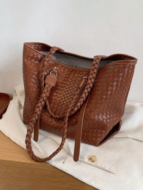 Γυναικεία Vintage Pu Leather Weave Τσάντα Ώμου Μεγάλης Χωρητικότητας Tote