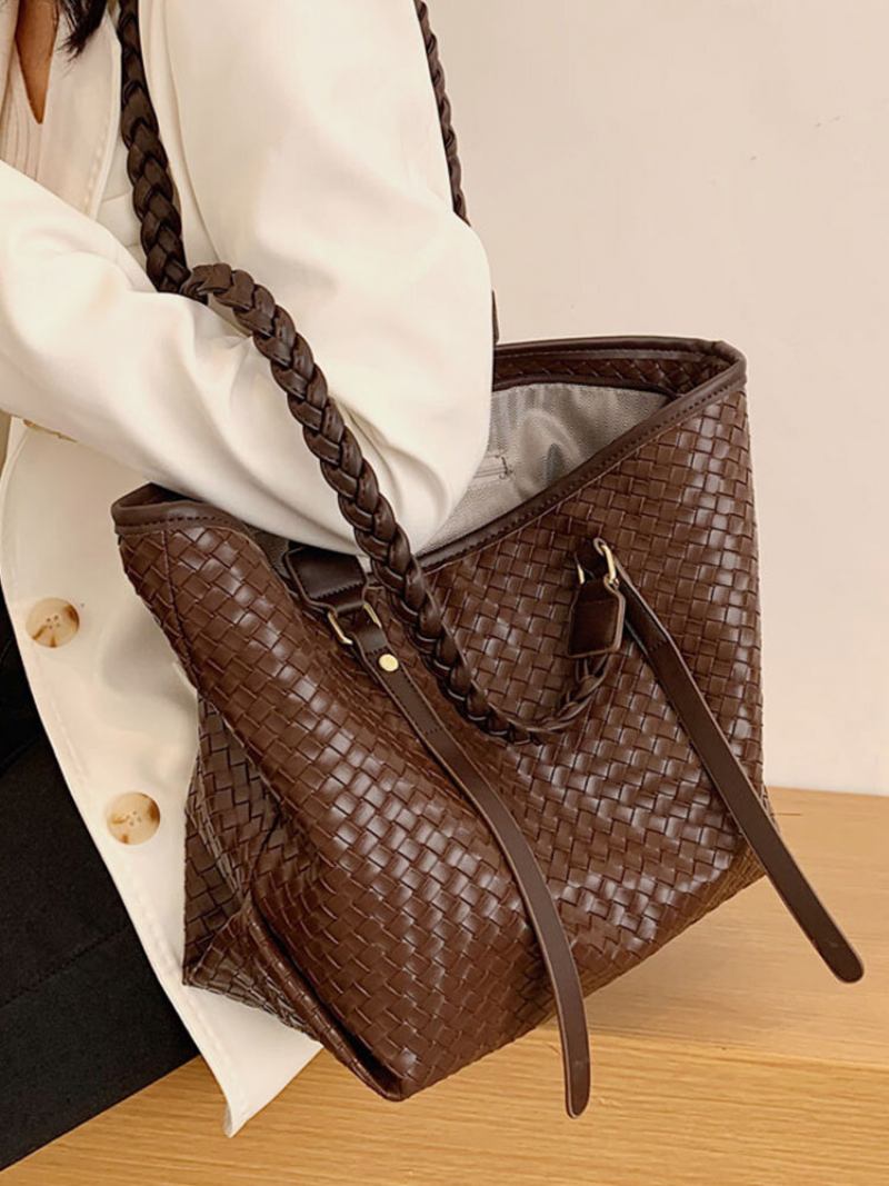 Γυναικεία Vintage Pu Leather Weave Τσάντα Ώμου Μεγάλης Χωρητικότητας Tote