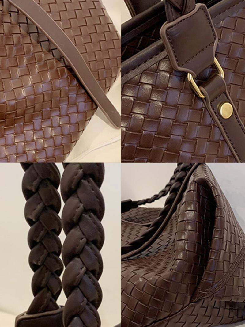 Γυναικεία Vintage Pu Leather Weave Τσάντα Ώμου Μεγάλης Χωρητικότητας Tote