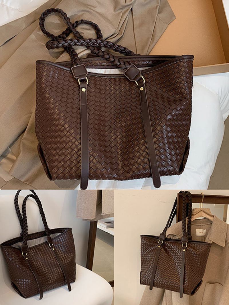 Γυναικεία Vintage Pu Leather Weave Τσάντα Ώμου Μεγάλης Χωρητικότητας Tote