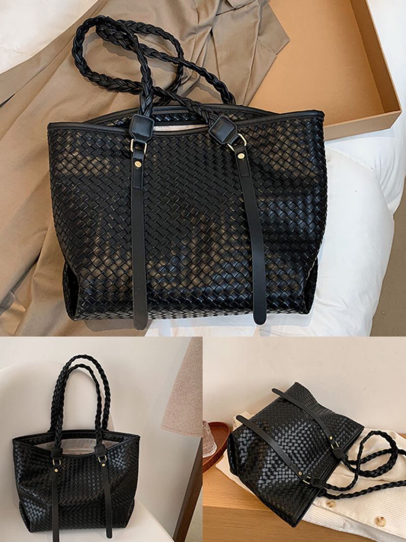 Γυναικεία Vintage Pu Leather Weave Τσάντα Ώμου Μεγάλης Χωρητικότητας Tote