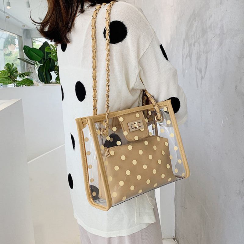 Jelly Transparent Packet Day Pearl Lock Chain Bag New Fresh Tote Bag Shoulder Messenger Bag