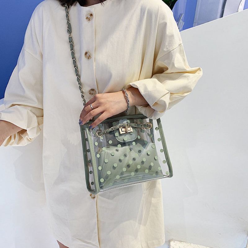 Jelly Transparent Packet Day Pearl Lock Chain Bag New Fresh Tote Bag Shoulder Messenger Bag