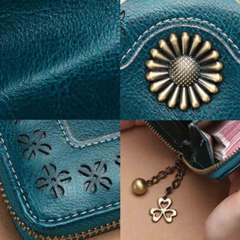 Κλασικό Κοίλο Sunflower Lady Clutch Γνήσιο Δέρμα Με Φερμουάρ Κρεμαστό Θήκη Κάρτας Πορτοφόλι Μακρύ Τσάντα Συμπλέκτη